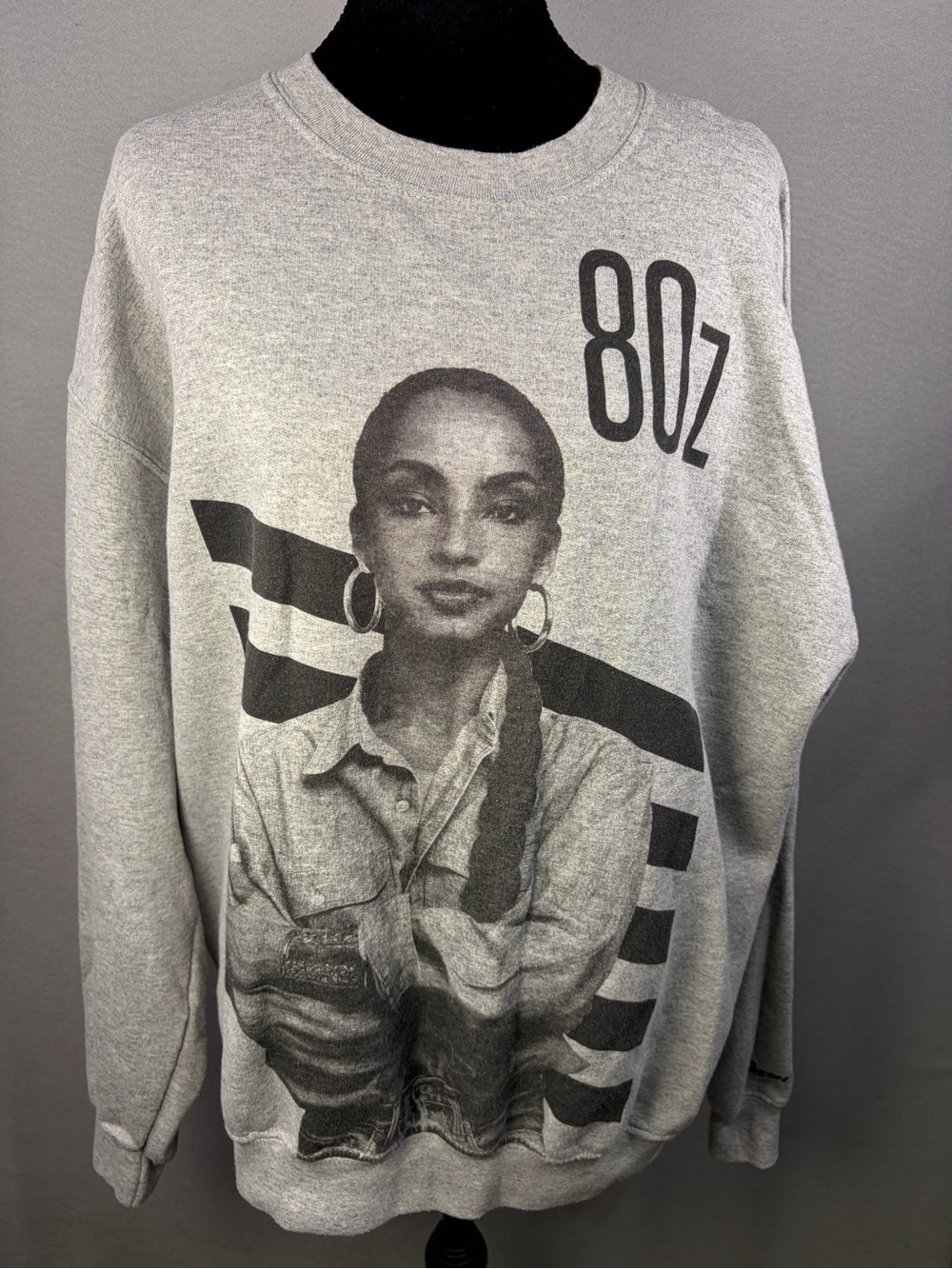 Served fresh Gray Graphic Sweatshirt with Black Portrait & 80z Print